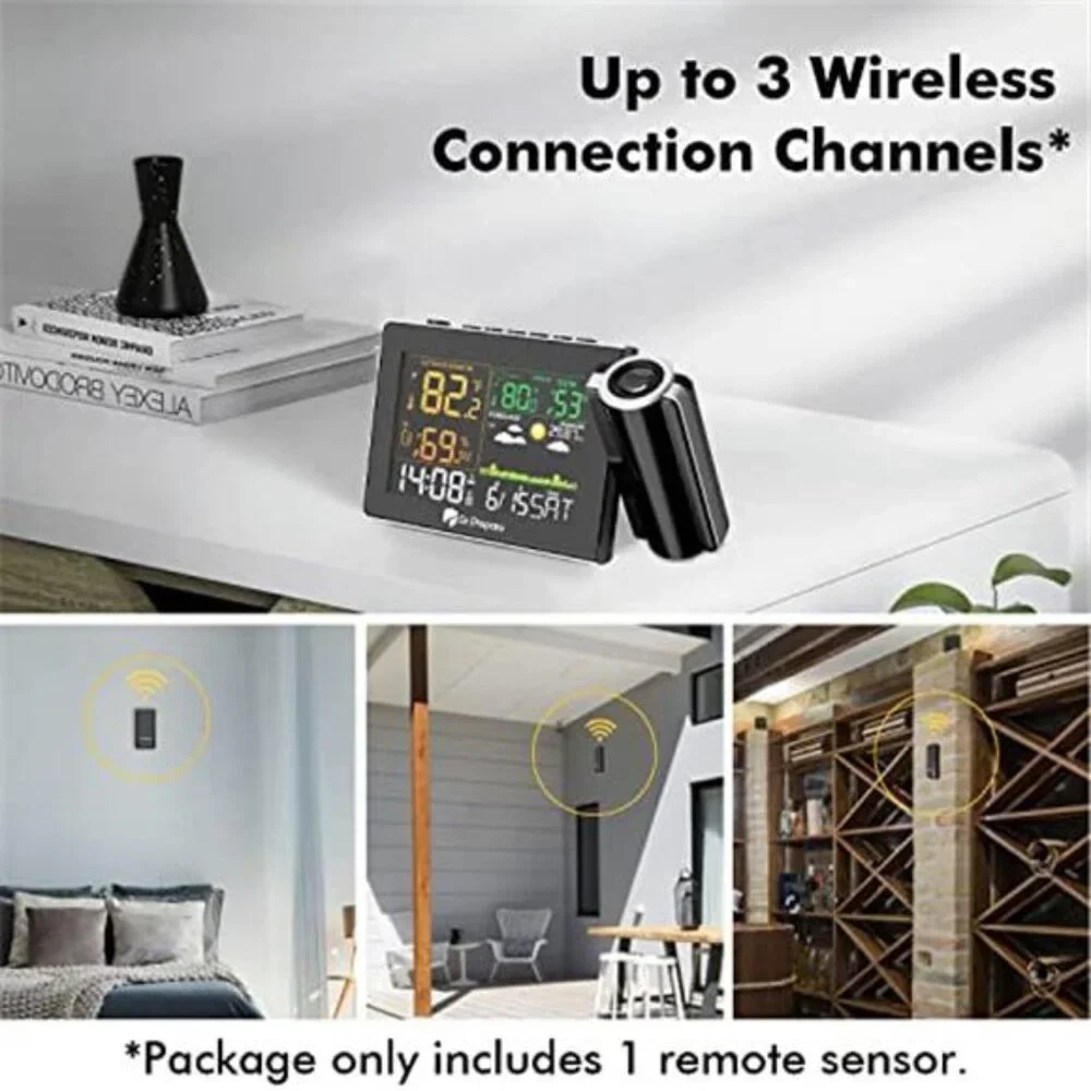 Projection Alarm Clock Ceiling Display Wireless Outdoor Thermometer Dual Alarm